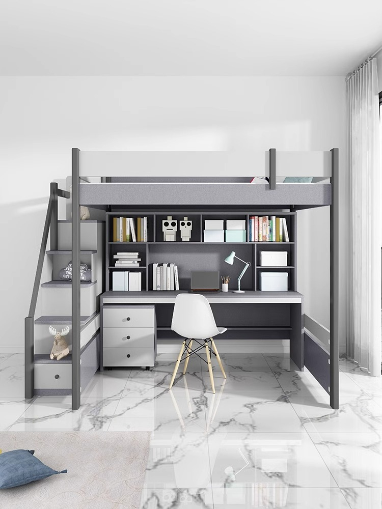 [Pre-order] Combination bed with bunk bed and desk for both adults and small households, solid wood bed pillars, high and low children's bunk bed with desk-Smart-Living