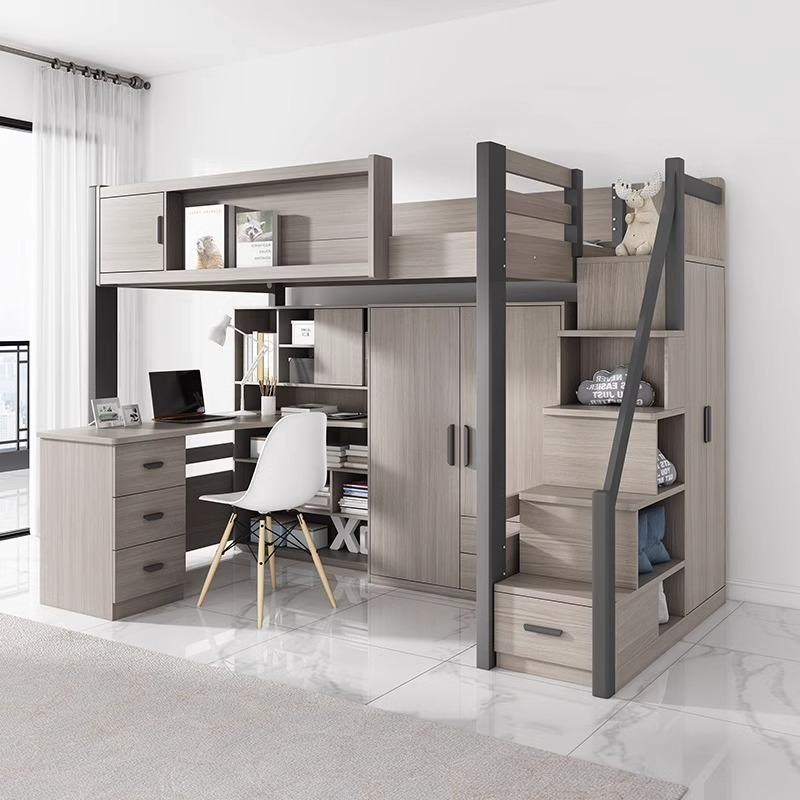 [Pre-order] 1.8-meter combination bed with bunk bed and bunk bed, small-sized children's bed, high-low bed, bunk bed with desk and wardrobe, integrated bed-Smart-Living