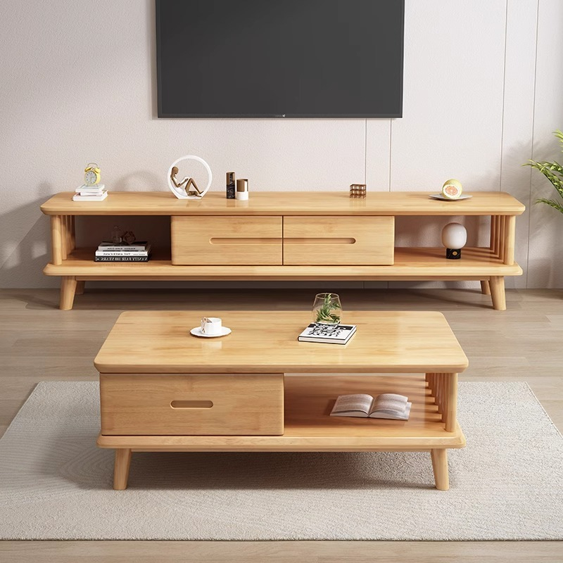 Nordic solid wood TV cabinet coffee table combination modern simple oak small apartment living room furniture bedroom wooden floor cabinet-Smart-Living