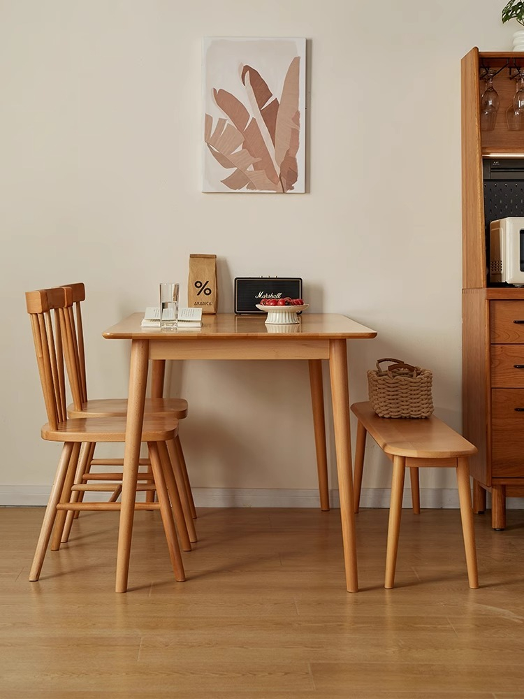 Solid wood dining table for small household dining table simple log dining table and chair combination Japanese rectangular dining table-Smart-Living