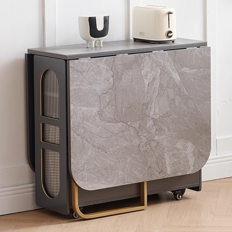 Rock panel folding dining table, simple and modern small household rectangular telescopic dining table, light luxury folding table-Smart-Living