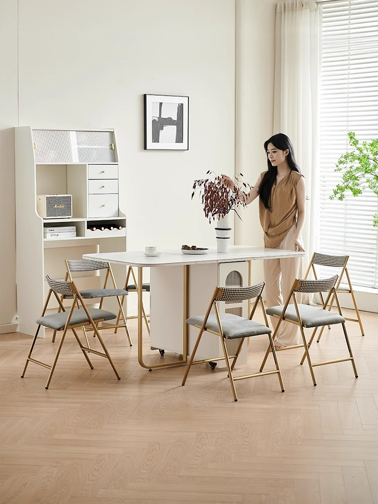 Rock panel folding dining table, simple and modern small unit decoration, space saving, rectangular telescopic dining table, light luxury table-Smart-Living