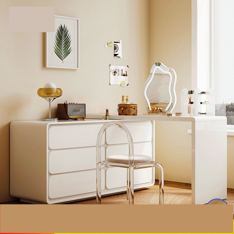 [Pre-order] Solid Wood Simple Bedroom Dresser One Cabinet Expandable Corner Makeup Table Bedside Door Cabinet Cream Wind Storage-Smart-Living
