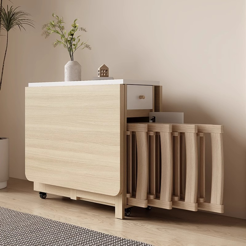 Folding dining table, modern minimalist dining table for small household use, rectangular expandable solid wood simple dining table-Smart-Living