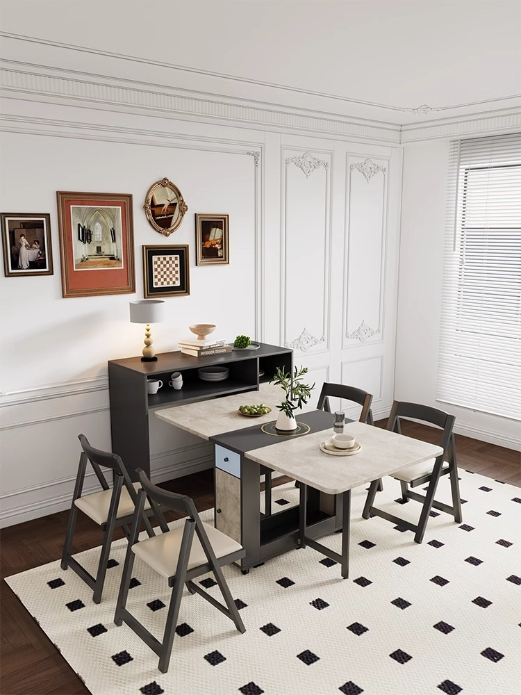 Foldable dining table and chair combination in small living room, Nordic minimalist home restaurant function, rectangular dining table-Smart-Living