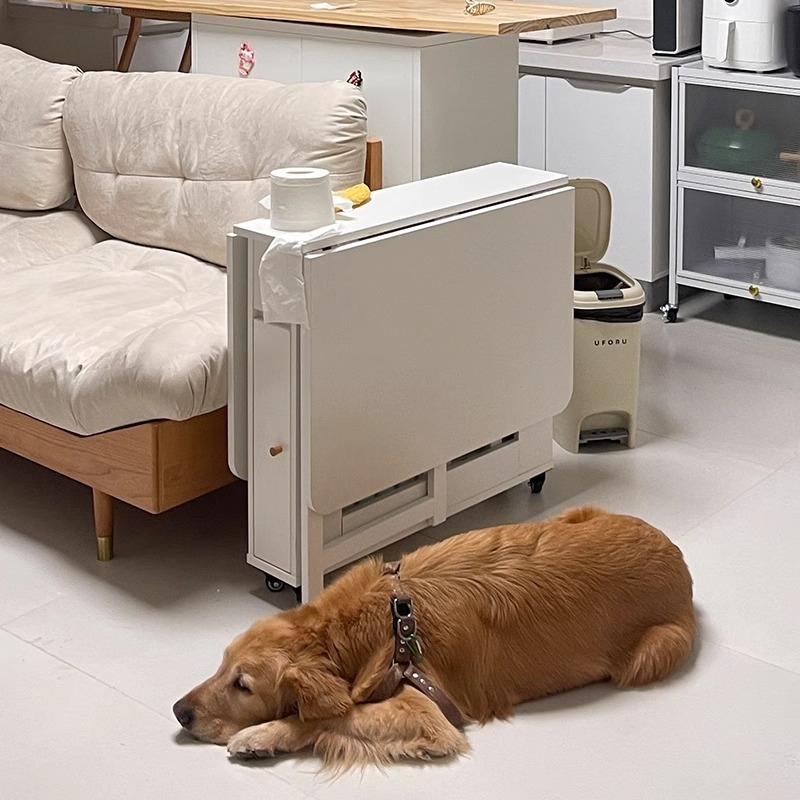 Cream style small unit foldable dining table, rectangular modern, simple, multi-functional, and extendable dining table for household use-Smart-Living