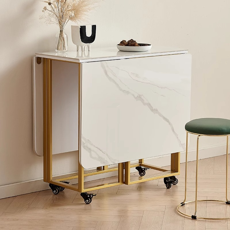 Light luxury folding dining table, small household, Nordic rectangular dining table, modern minimalist apartment, rock board folding table-Smart-Living