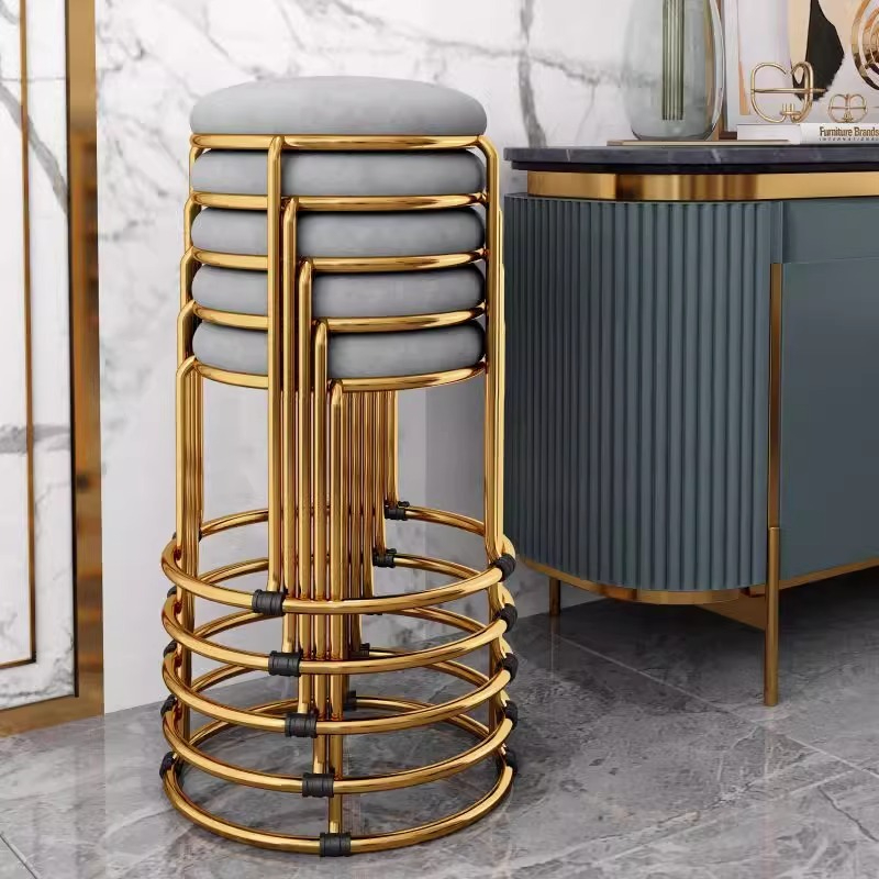 Small unit light luxury dining chairs, modern and simple household dining tables, chairs, internet famous circular dining chairs, storage small board stools-Smart-Living