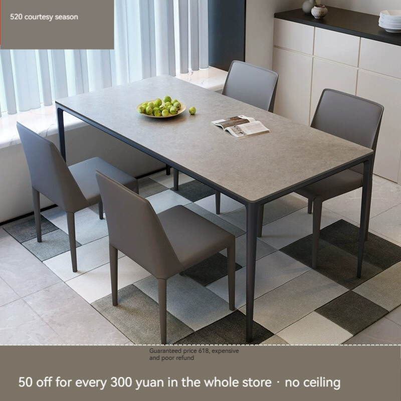 [Pre-order] Italian very simple rock plate dining table and chair combination of modern simple household dining table small aluminum alloy rectangular dining table-Smart-Living