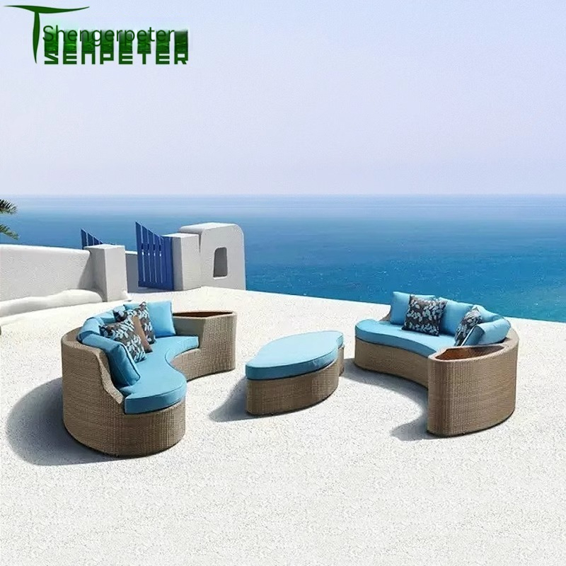 Outdoor sofa bed for courtyard and leisure, balcony rattan chair, sunroom chaise lounge, outdoor rattan bed furniture.-Smart-Living
