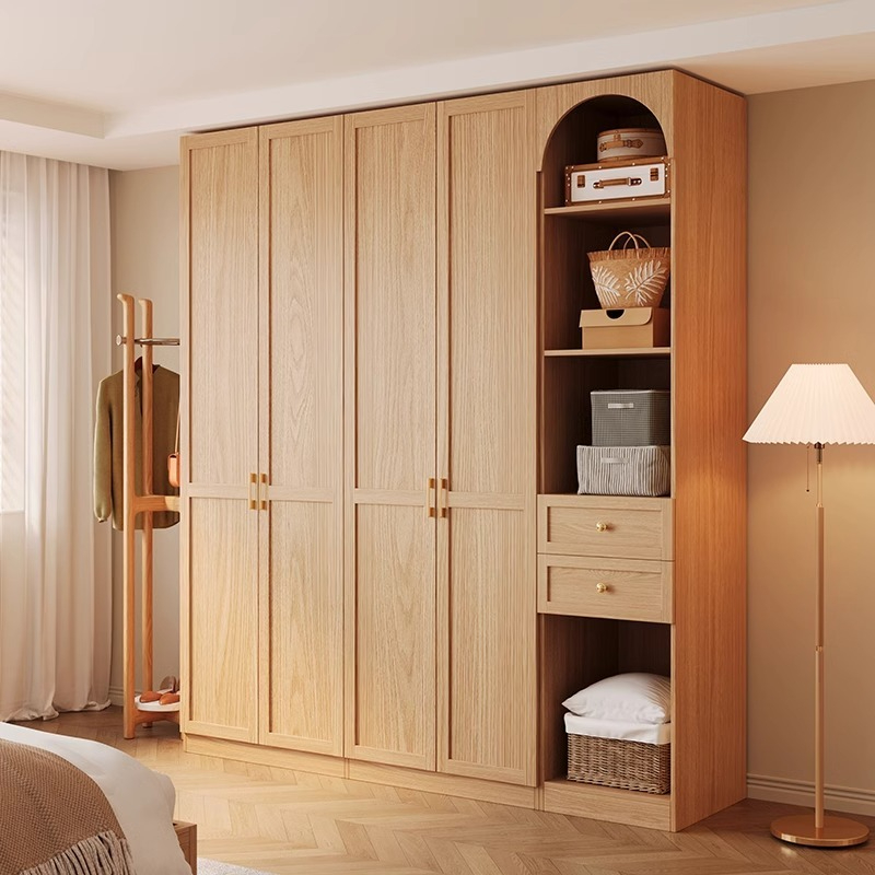 [Pre-order] Nordic wood color wardrobe, bedroom, household, small unit, modern, simple, retro, two door, three door combination storage cabinet-Smart-Living