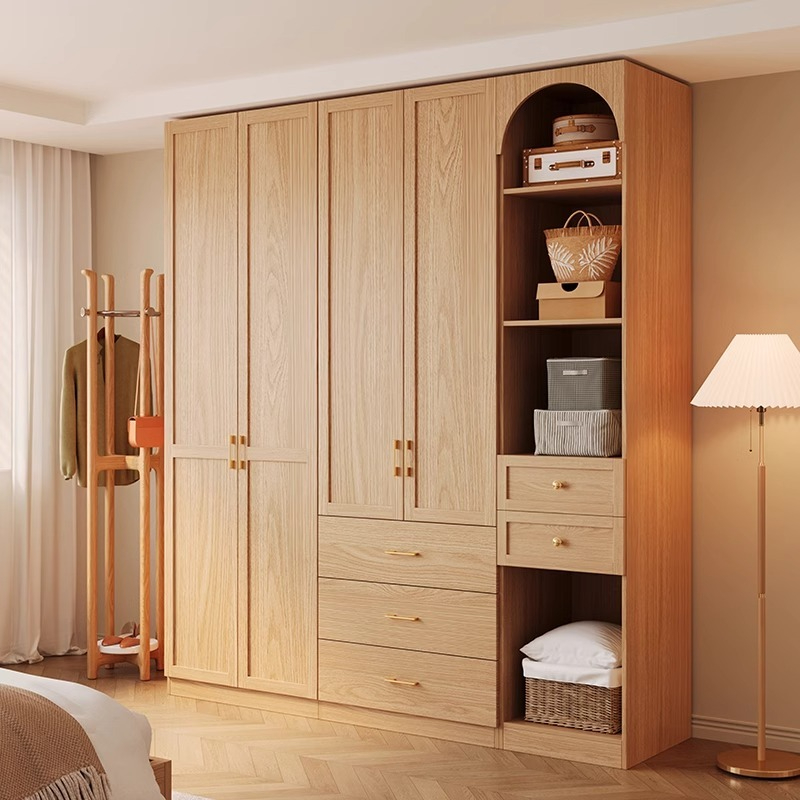 [Pre-order] Wooden windbreaker cabinet, master bedroom, home use, modern, simple, retro, four door wardrobe, ecological board, one door to the top large wardrobe-Smart-Living