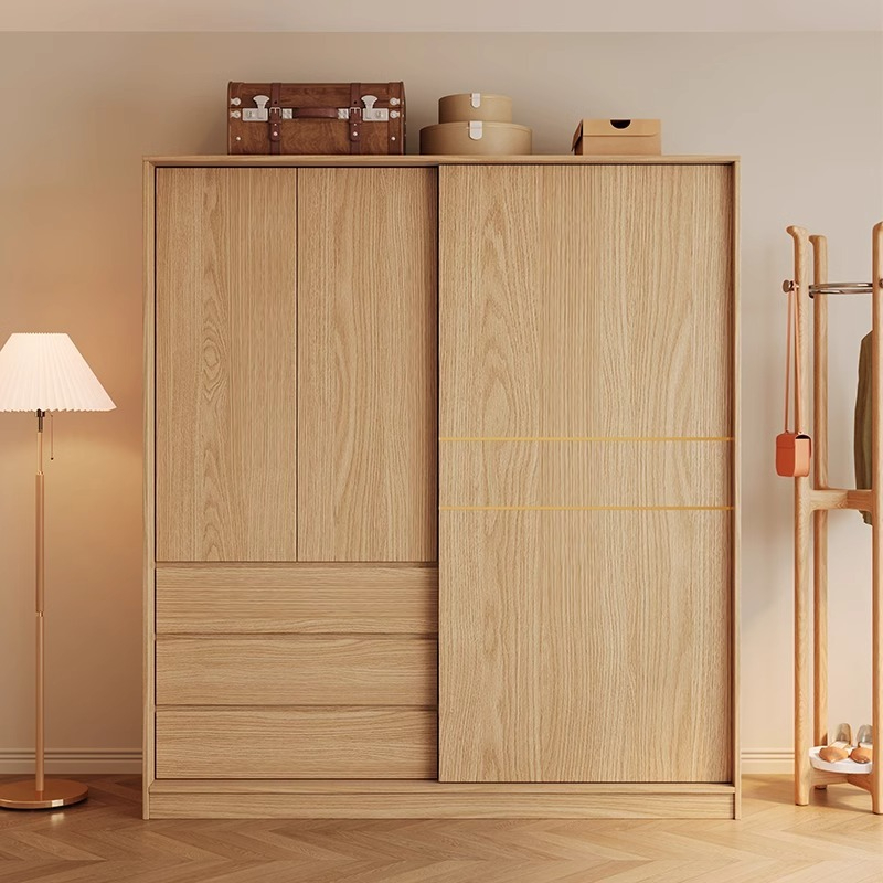 [Pre-order] Nordic sliding door wardrobe, bedroom, simple and small-sized household, sliding door, wooden style combination, Japanese style storage wardrobe-Smart-Living