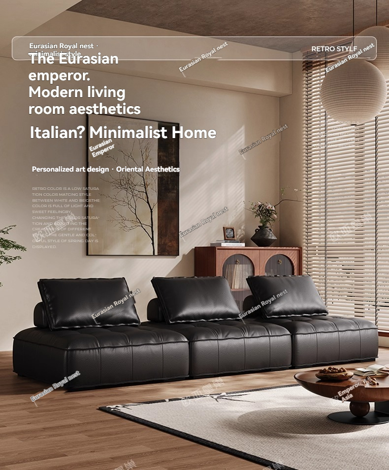 (PRE ORDER / BTO PACKAGE - OY - SOFA)Eurasia Imperial Nest Mid-Century Modular Genuine Leather Sofa - Compact Living Room Black Cube Combination Piedmont Sofa
