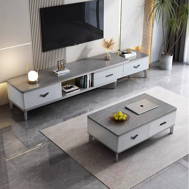 (PRE ORDER / BTO PACKAGE)Modern Minimalist Luxury Extendable Sintered Stone TV Cabinet and Coffee Table Set – High-End Design for Stylish Living Rooms and Compact Homes