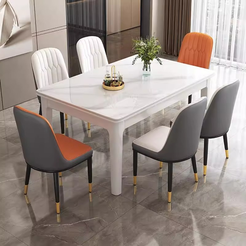 (PRE ORDER / BTO PACKAGE)Modern Minimalist High-Gloss Sintered Stone Dining Table and Chair Set – Solid Wood Rectangular Table for Compact Living Rooms