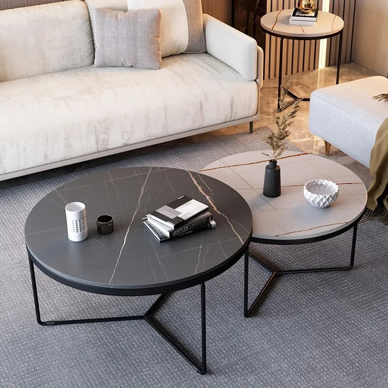 PRE ORDER / BTO PACKAGE - VR - Coffee Table - FD-603 Creative Luxury Coffee Table - Stone Board Hotel/B&B Side Table, Compact Round Coffee Table for Small Spaces, Minimalist Circular Design