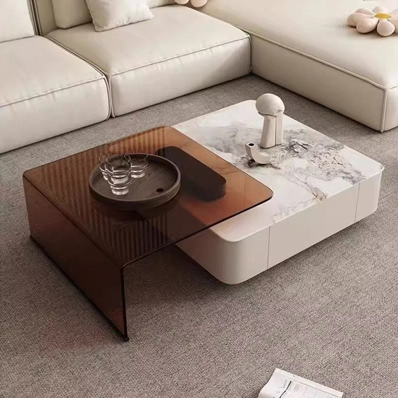 PRE ORDER / BTO PACKAGE - VR - Coffee Table - FD-606 odern minimalist rock plate coffee table for home use, Italian-style ultra-simple multi-functional floor cabinet set, new extendable design