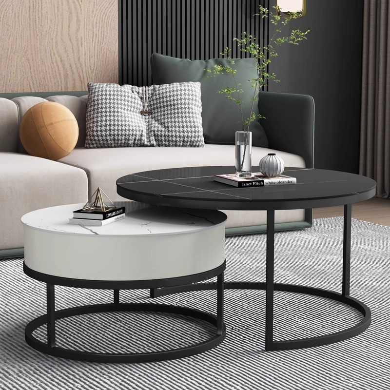 PRE ORDER / BTO PACKAGE - VR - Coffee Table - FD-610 New Minimalist Round Design Stone Tabletop Coffee Table – Compact Size for Small Spaces, Simple Modular Round Coffee Table