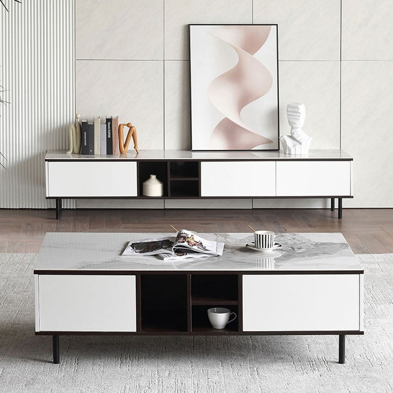 (Pre-Order/BTO Package)Imported Ultra-Thin Stone Modern Minimalist Luxury TV Stand Combination – Solid Wood Living Room Furniture for Small Apartments