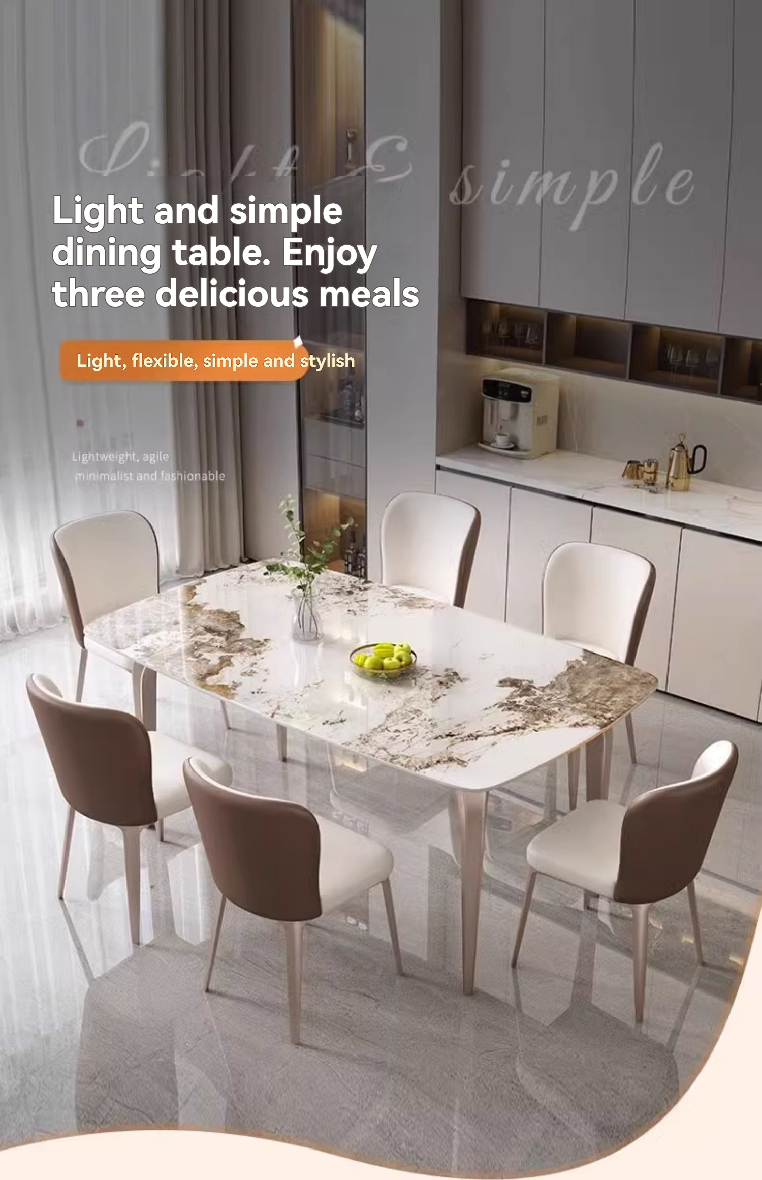 (PRE ORDER / BTO PACKAGE)2025 New Modern Minimalist Light Luxury Sintered Stone Dining Table Set with Backrest Chairs – Space-Saving Design for Compact Living Rooms