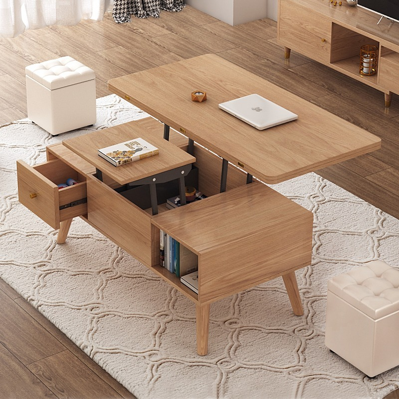 PRE ORDER / BTO PACKAGE - VR - Coffee table -T2012# Nordic Multi-functional Lift Coffee Table Convertible to Dining Table - Small Space Living Room Furniture with Solid Wood/Rock Panel, Foldable Storage and Mobility