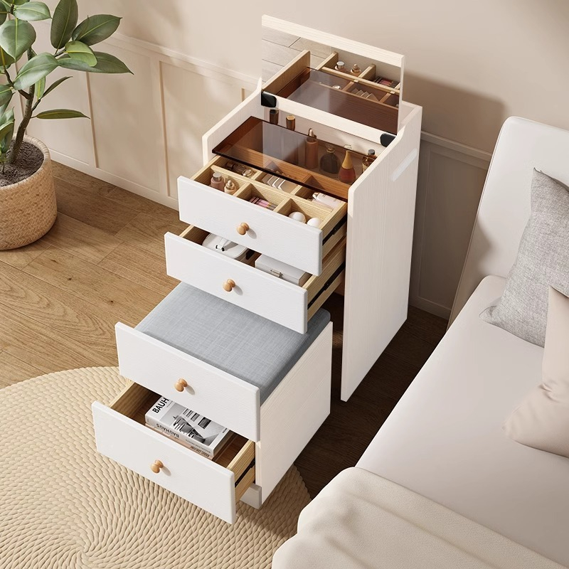 [Pre-order] Smart solid wood dressing table modern simple small apartment bedside cabinet drawer dressing table multifunctional flip storage cabinet-Smart-Living