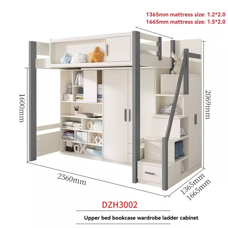 [Pre-order] Bed and table, home use, adult and child combination bed, integrated bunk bed, double layered bunk bed, high and low bed with wardrobe, desk-Smart-Living