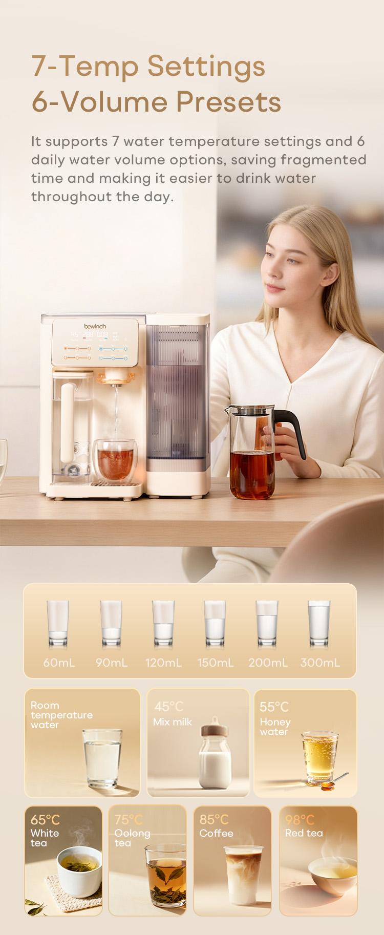 Bewinch G3 Countertop Reverse Osmosis Water Purifier System, No Installation Needed, UV & Mineralization Functions, Compact Design for Sideboard, 7 Temperature Settings, 6 Quantitative Levels