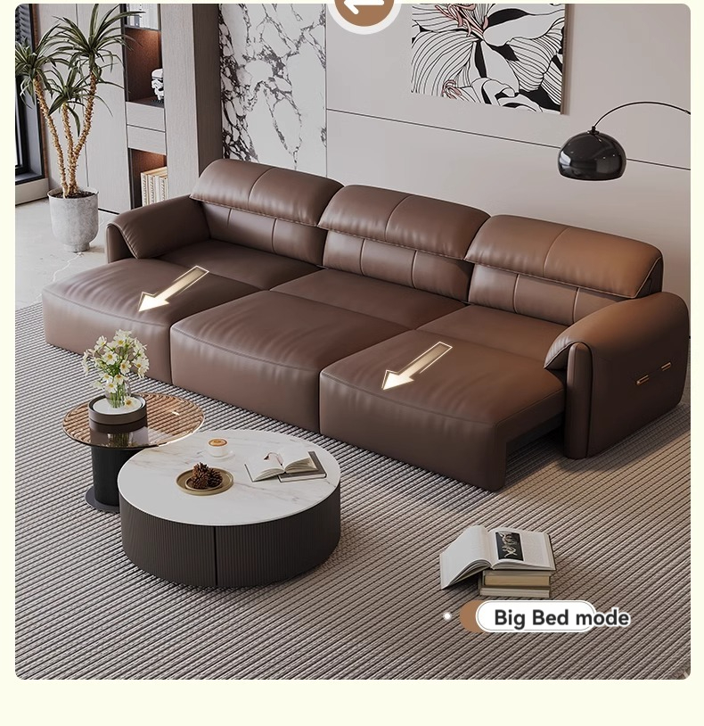 [Pre-order] Duzevan Italian head layer cowhide leather sofa elephant ears zero leaning wall electric function telescopic sofa bed-Smart-Living