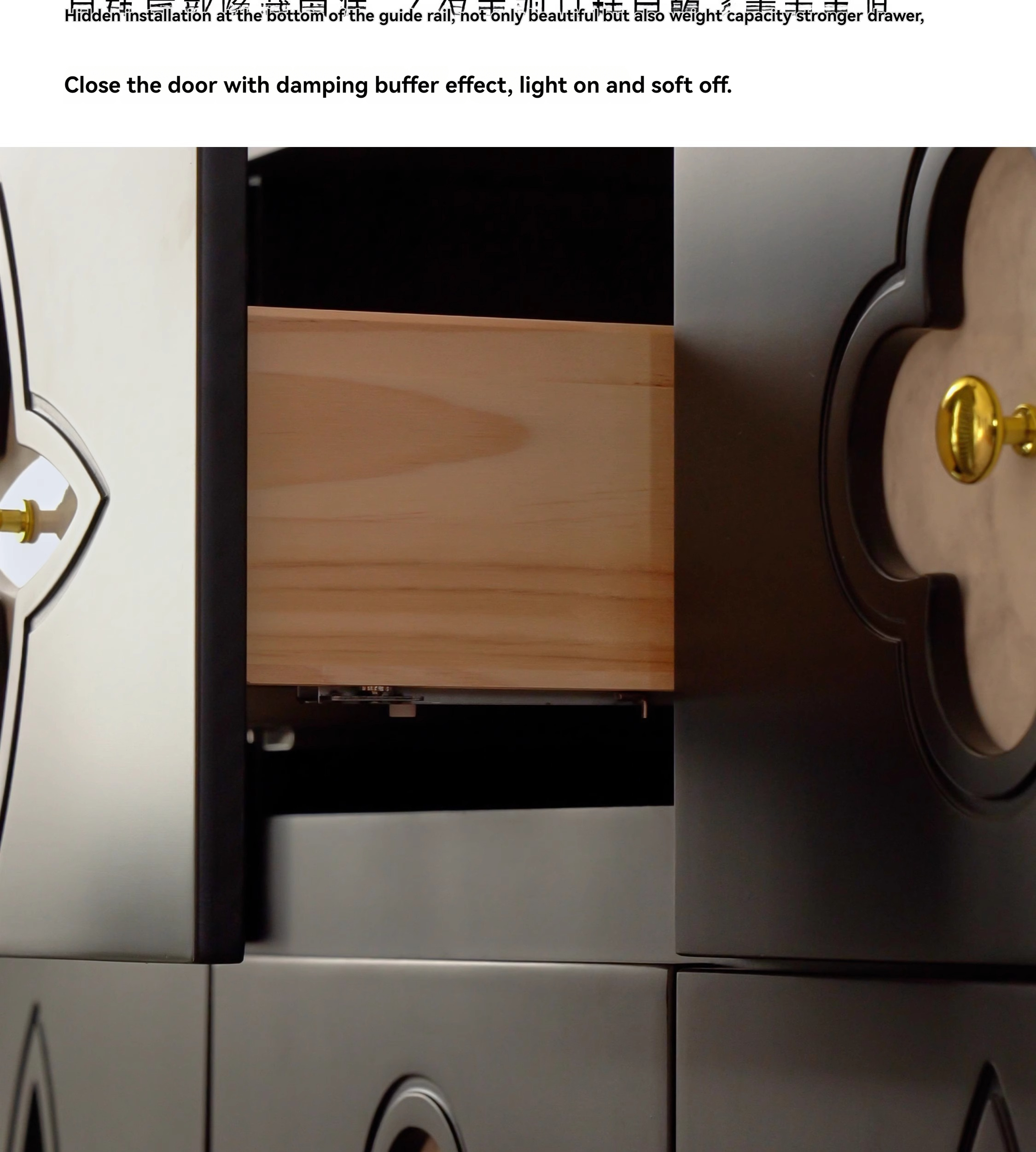 [Pre-order] Black French retro living room entrance cabinet bedroom drawer bedside cabinet storage dining side shell nine drawers-Smart-Living