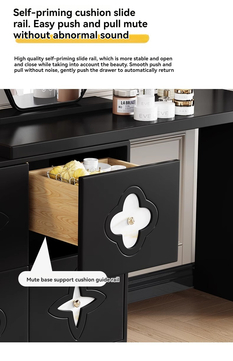 [Pre-order] Solid wood dressing table storage cabinet integrated cream style bedroom storage bucket modern simple bedside cabinet storage cabinet-Smart-Living