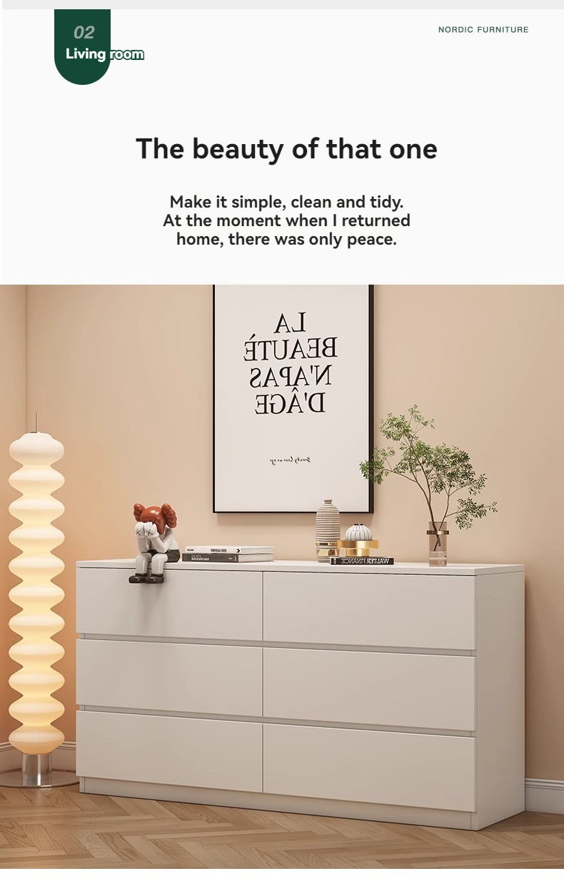 [Pre-order] Cream style six-drawer cabinet simple modern storage cabinet six-drawer cabinet bedroom living room drawer storage cabinet minimalist cabinet-Smart-Living