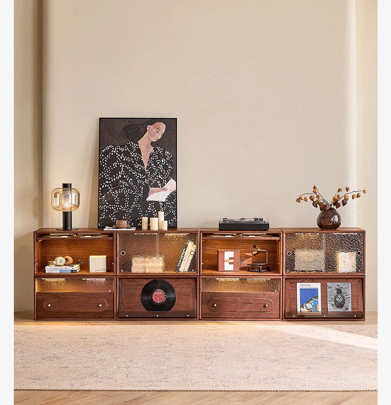 [PRE-ORDER] Customizable Solid Oak modular North American black walnut wood TV cabinet. 