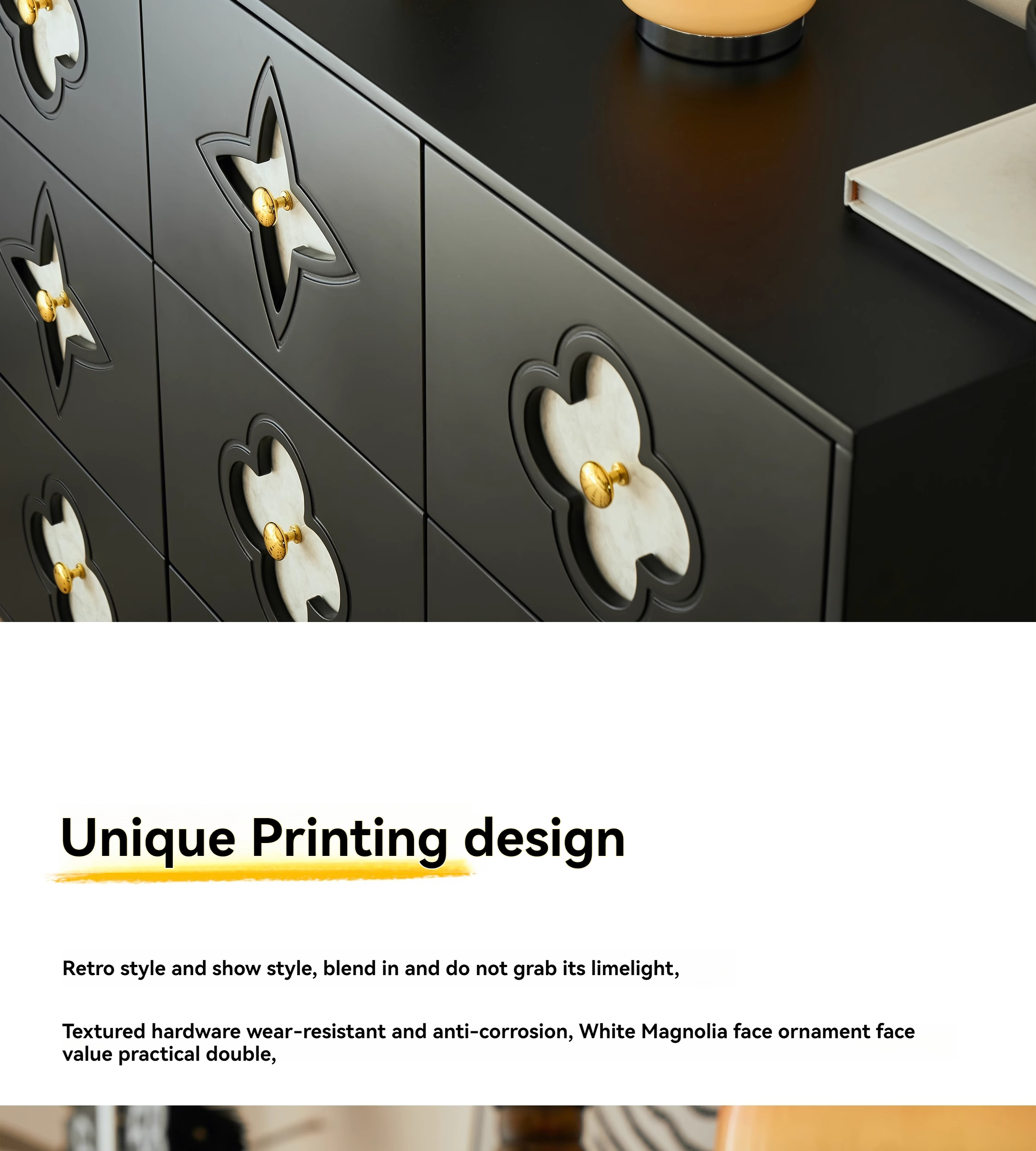 [Pre-order] Black French retro living room entrance cabinet bedroom drawer bedside cabinet storage dining side shell nine drawers-Smart-Living