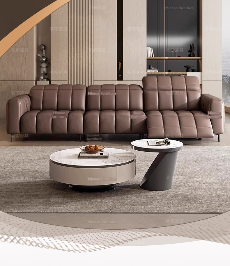 [Pre-order] Minimalist electric function sofa, minimalist top layer leather, multifunctional straight row sofa, light luxury, adjustable for home living room-Smart-Living
