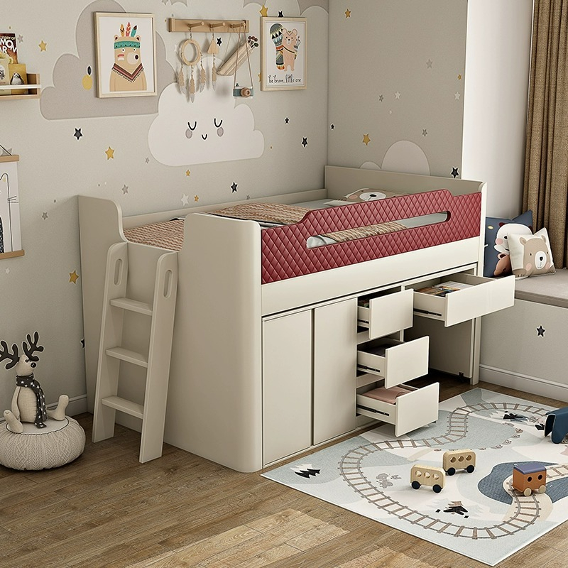 [Pre-order] Light luxury noble children's bed Half height bed Multi-functional small single bed with desk wardrobe one bed cream style-Smart-Living