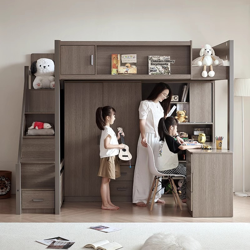 [Pre-order] Solid wood bunk bed, table, adult home, children's study desk, integrated high and low bed, double-layer bunk bed combination-Smart-Living