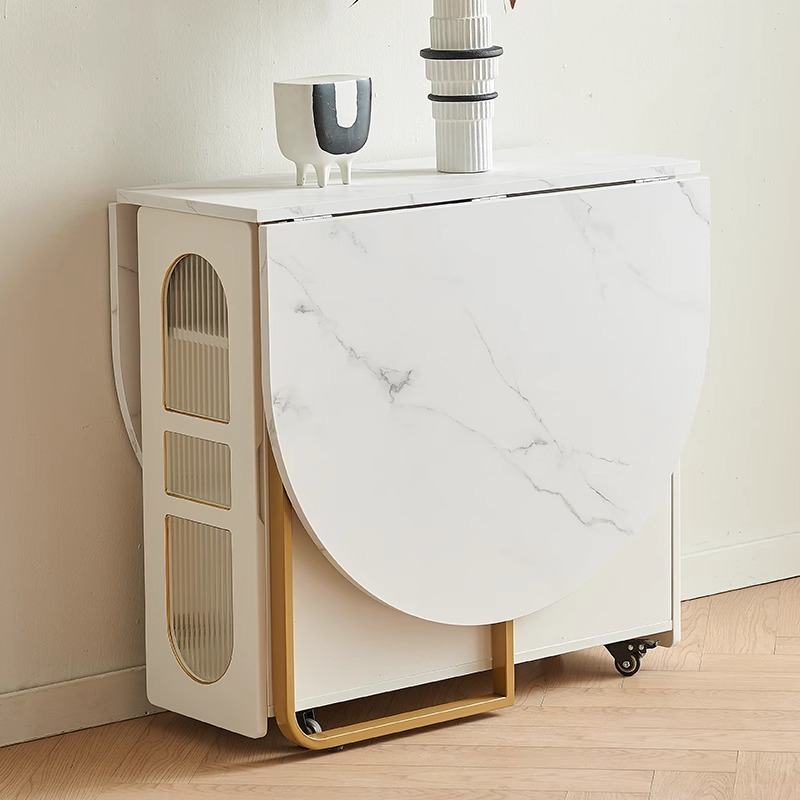 Rock folding dining table, modern and minimalist small unit household rectangular table, multifunctional telescopic and foldable tabletop dining table-Smart-Living