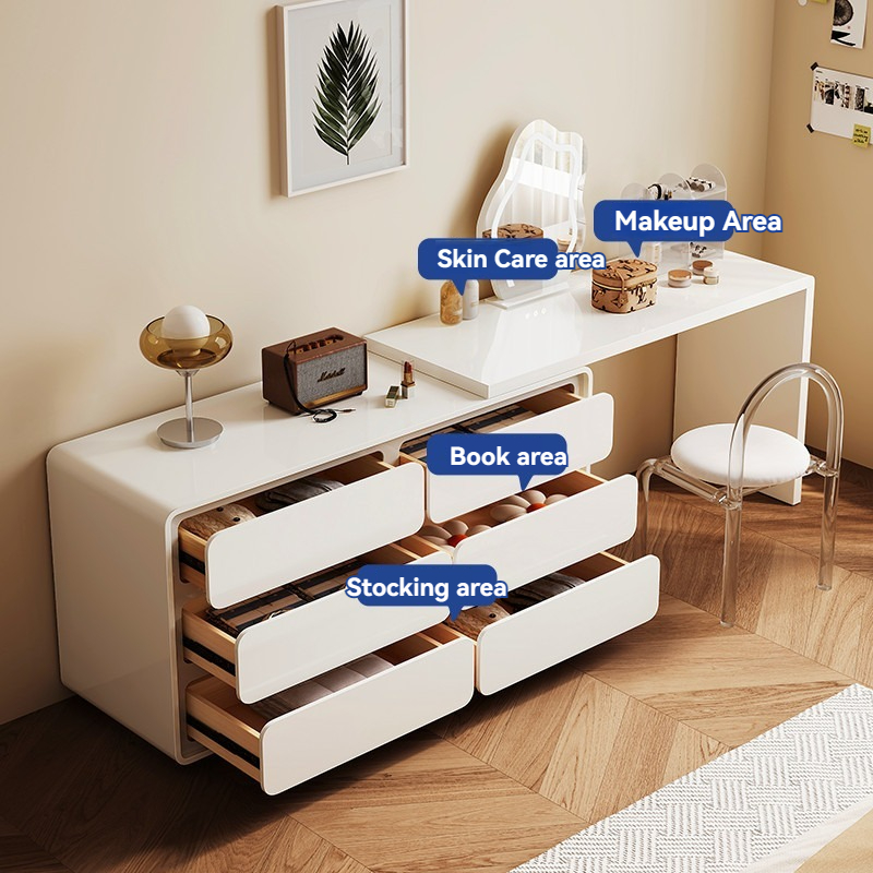 [Pre-order] Solid Wood Simple Bedroom Dresser One Cabinet Expandable Corner Makeup Table Bedside Door Cabinet Cream Wind Storage-Smart-Living