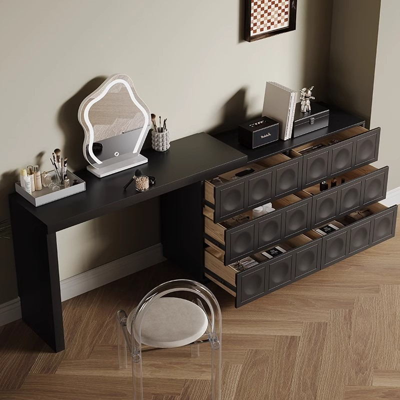 [Pre-order] New chinese style solid wood dresser one cabinet makeup table premium feeling bedroom telescopic corner bedside chest of drawers cream style-Smart-Living