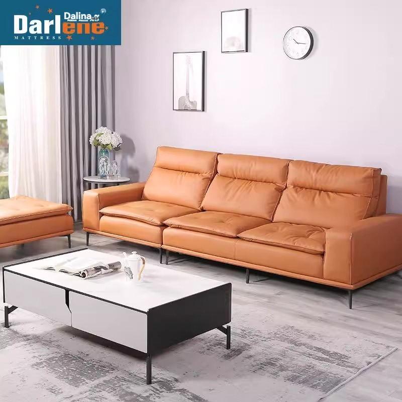 PRE ORDER / BTO PACKAGE - VR - SOFA - FD-146 Italian Minimalist Genuine Leather Sofa – Modern Simple Living Room Set, Compact/Small Apartment Combination, Straight-row High-back Cowhide Sofa