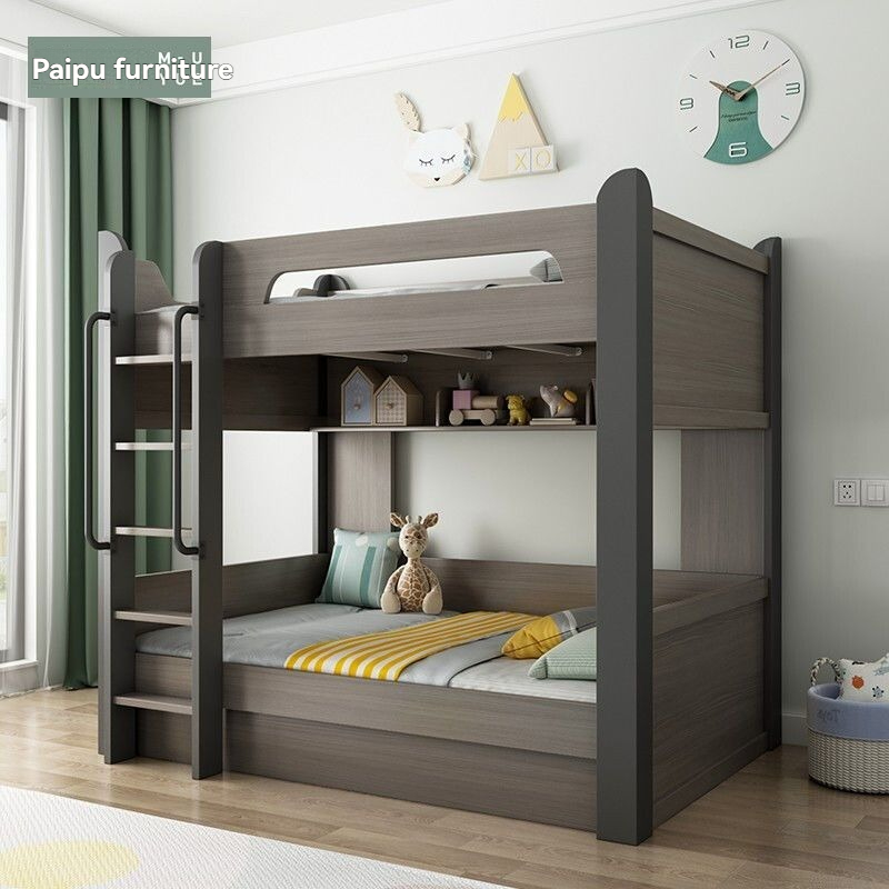 [Pre order] Solid Wood Children's Bunk Bed with Ladder Cabinets and Mattresses for Parent-Child Use