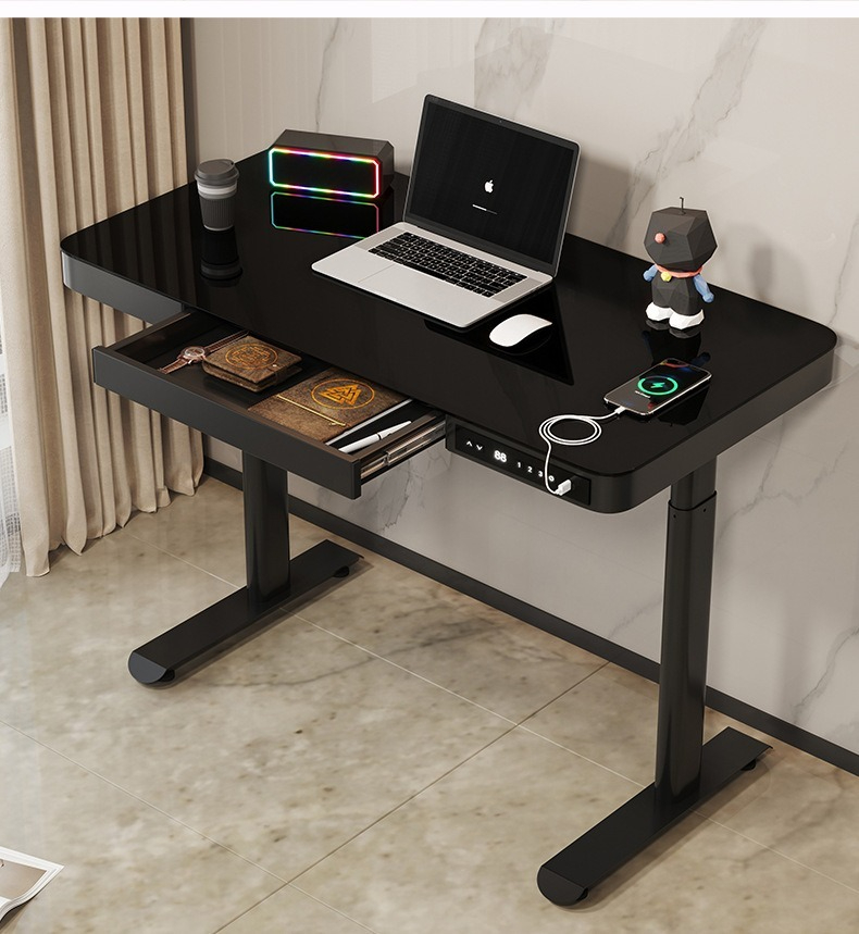 [Pre-order]  Electric intelligent toughened glass with drawer lift table home office multifunctional standing computer lift table-Smart-Living