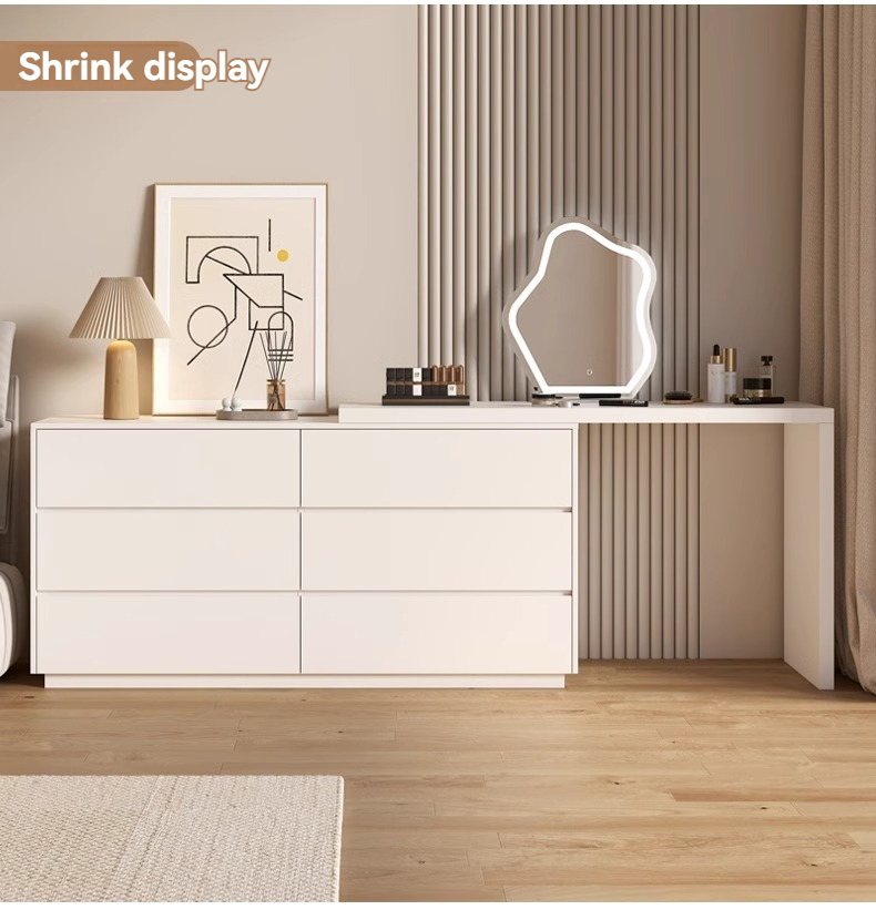 [Pre-order] (Paint-free) Solid wood chest of drawers dressing table storage cabinet combination all-in-one multifunctional bedroom telescopic corner dressing table-Smart-Living