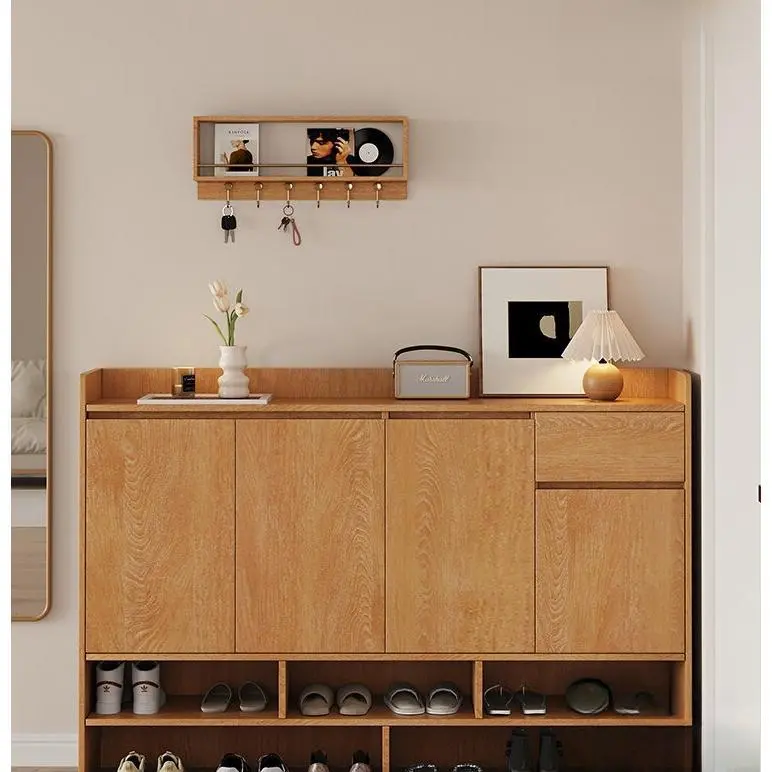Foshan Furniture XHA Pre Order Customizable - Oak-colored solid wood custom shoe cabinet Foshan furniture, hallway storage unit that combines functionality with aesthetics