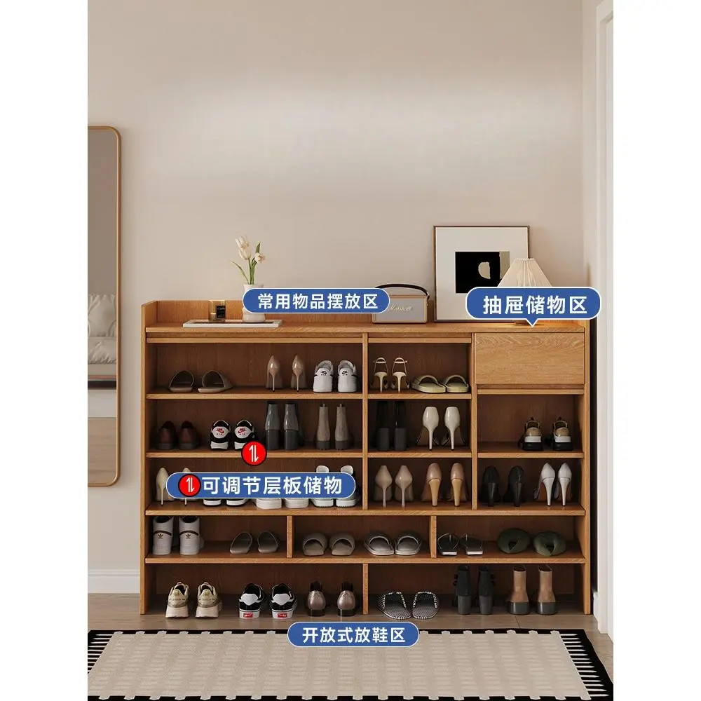 Foshan Furniture XHA Pre Order Customizable - Oak-colored solid wood custom shoe cabinet Foshan furniture, hallway storage unit that combines functionality with aesthetics