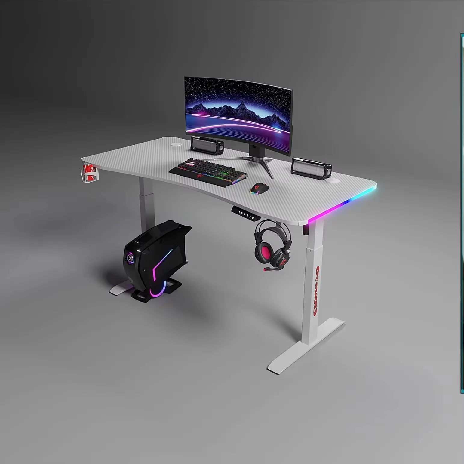 Foshan Furniture DC [ Pre-Order] RGB Carbon Fiber Gaming Desk Height Adjustable Electric Standing Desk with LED Lights for Gamers & Home Office