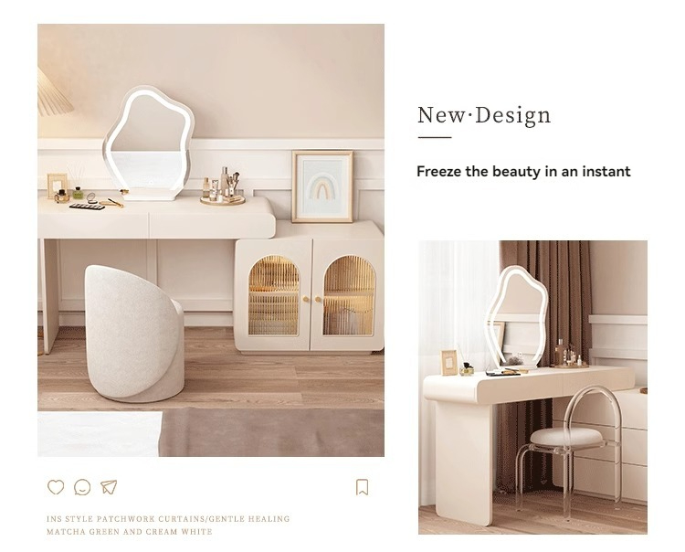 [Pre-order] Solid wood paint chest of drawers dressing table bedroom telescopic storage cabinet Changhong glass cabinet with dressing table-Smart-Living