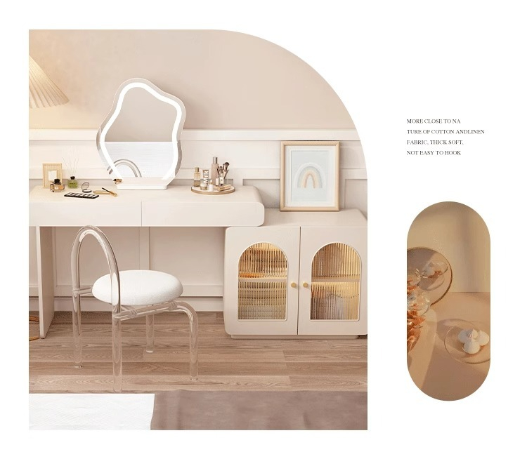 [Pre-order] Solid wood paint chest of drawers dressing table bedroom telescopic storage cabinet Changhong glass cabinet with dressing table-Smart-Living